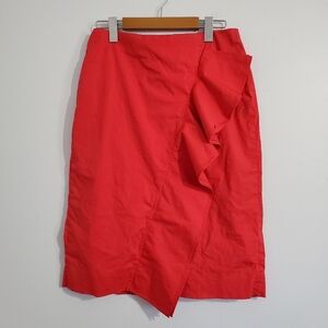 J. Crew Skirt Size 6 Red Pencil Ruffle Summer Romantic Cherry European
